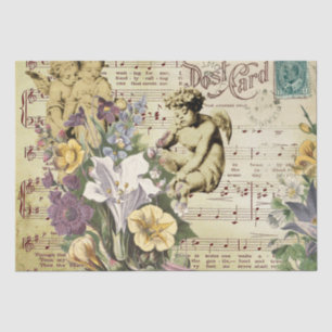 Elegante Vintage Blume Engel und Musiknoten Seidenpapier