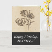 Elegante Vintage Blume Illustration Happy Birthday Karte (Gelbe Blume)