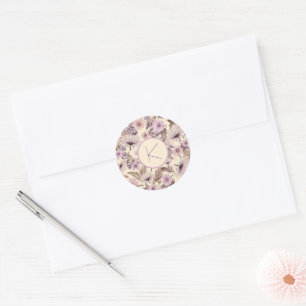 Elegante Vintage Blume mit Monogramm Runder Aufkleber