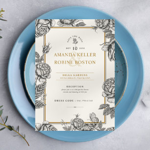 Elegante Vintage Blume rettet die Termine für Hoch Einladung