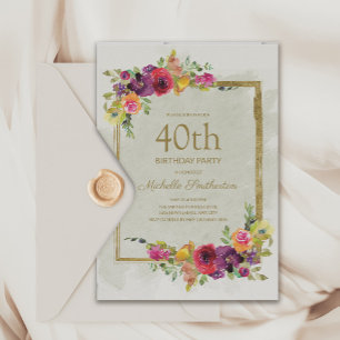 Elegante Vintage-Blumen-40. Geburtstagsfeier für D Einladung