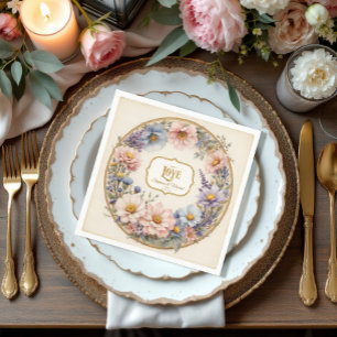 Elegante Vintage-Blumen-Aquarell Rosa Blau und Gol Serviette