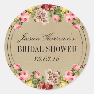 Elegante Vintage-Blumen-Brautjungfernparty Runder Aufkleber