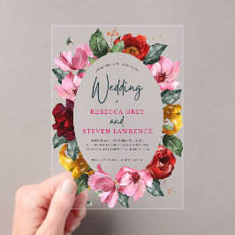 Elegante vintage Blumen bunte Hochzeit Acryl Acryleinladungen