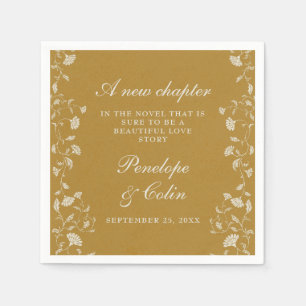 Elegante Vintage Blumen-Gold-Bibliothek Hochzeit Serviette