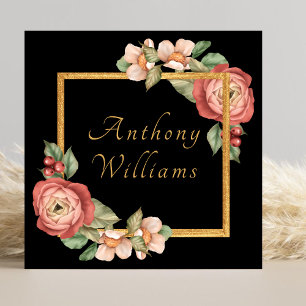 Elegante Vintage-Blumen-Goldrand-Typografie Quadratische Visitenkarte