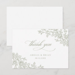 Elegante Vintage-Blumen-Hochzeit in Altgrün Dankeskarte