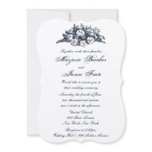Elegante Vintage-Blumen Hochzeitseinladung Blau
