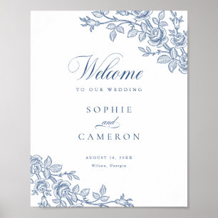 Elegante Vintage Blumen Hochzeitsempfang in Marine Poster