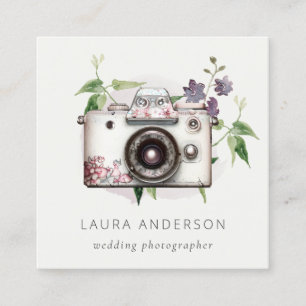 Elegante Vintage-Blumen-Kamera-Fotografie Quadratische Visitenkarte