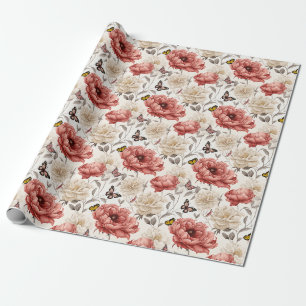 Elegante Vintage-Blumen mit Schmetterlingen Geschenkpapier