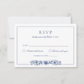 Elegante Vintage Blumen Navy Blue Wedding RSVP Einladung (Vorderseite)