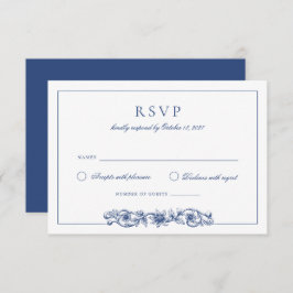 Elegante Vintage Blumen Navy Blue Wedding RSVP Einladung