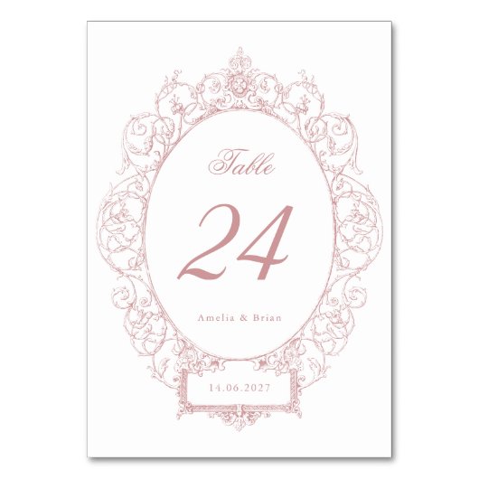 Elegante Vintage Blumen-Ornament-Rahmen Hochzeit Tischnummer (Vorderseite)