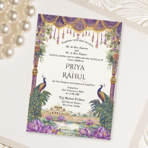 Elegante Vintage-Blumen-Pfau-Indische Hochzeit Einladung