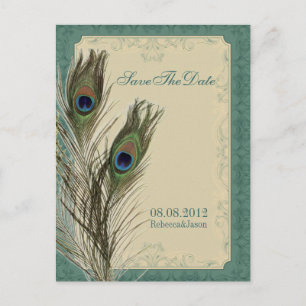 elegante Vintage-Blumen-Pfau Save-the-Date-Karten Ankündigungspostkarte