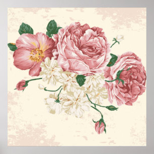 Elegante Vintage Blumen Poster