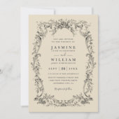 Elegante Vintage-Blumen-QR-Code-Hochzeit Einladung (Vorderseite)