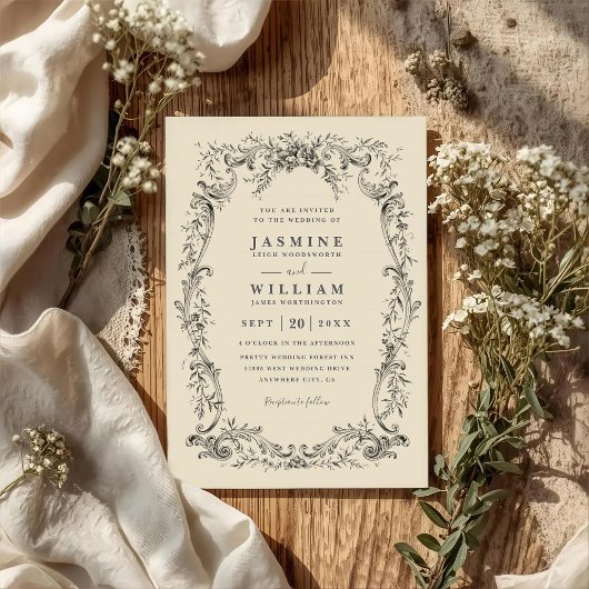 Elegante Vintage-Blumen-QR-Code-Hochzeit Einladung