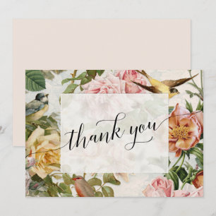 Elegante Vintage-Blumen-Rosa-Rosen-Schriftart Dank Dankeskarte