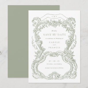 Elegante Vintage-Blumen-Sage-Toile-Save-the-Date-K Einladung