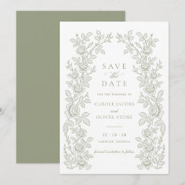 Elegante Vintage-Blumen-Salbei-Grün Save-the-Date- Einladung