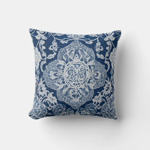 Elegante Vintage-Blumen-Spitze Blau und Weiß Kissen