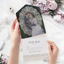 Elegante Vintage-Blumen-Spitzenrahmen-Foto-Hochzei