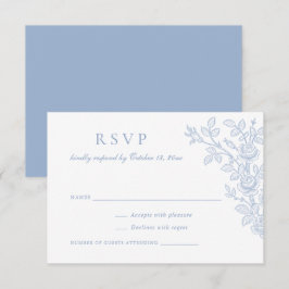 Elegante Vintage-Blumen-Staubblau-Hochzeits-RSVP Einladung