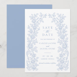 Elegante Vintage-Blumen-Staubblaues Save the Date Einladung