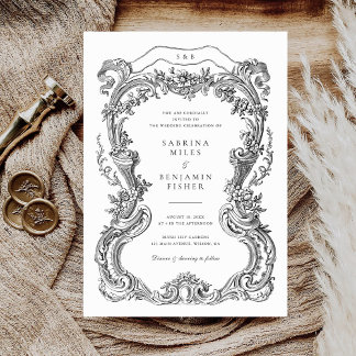 Elegante Vintage Blumen-Toile-Hochzeit Einladung