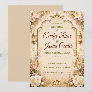Elegante Vintage-Blumen- und Gold-Hochzeitseinladu Einladung