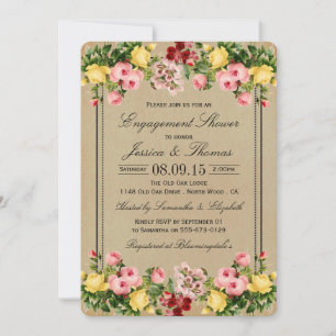 Elegante Vintage-Blumen-Verlobungsdusche oder Part Einladung