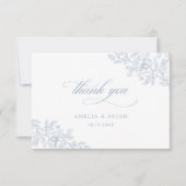 Elegante Vintage Blumendusty Blue Script Wedding Dankeskarte (Vorderseite)