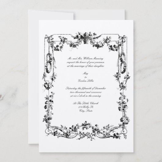 Elegante Vintage Blumengärten & Ribbons Hochzeiten Einladung (Vorderseite)