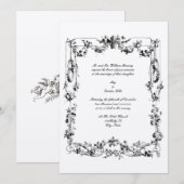 Elegante Vintage Blumengärten & Ribbons Hochzeiten Einladung (Vorne/Hinten)