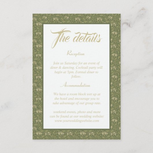 Elegante Vintage blumengeschichtliche Details Begleitkarte (Vorderseite)