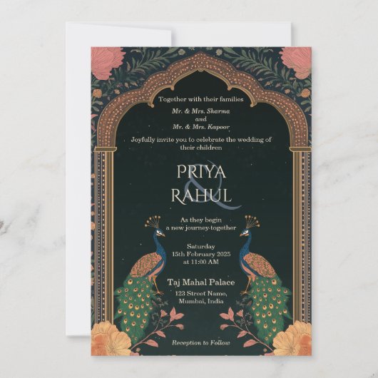 Elegante Vintage blumengeschüttelte Hochzeiten in Einladung (Vorderseite)