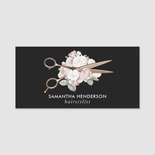 Elegante Vintage Blumenhaare Namensschild (Vorderseite)