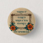 Elegante Vintage Blumenhochzeit Button (Vorderseite)