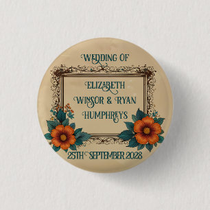 Elegante Vintage Blumenhochzeit Button