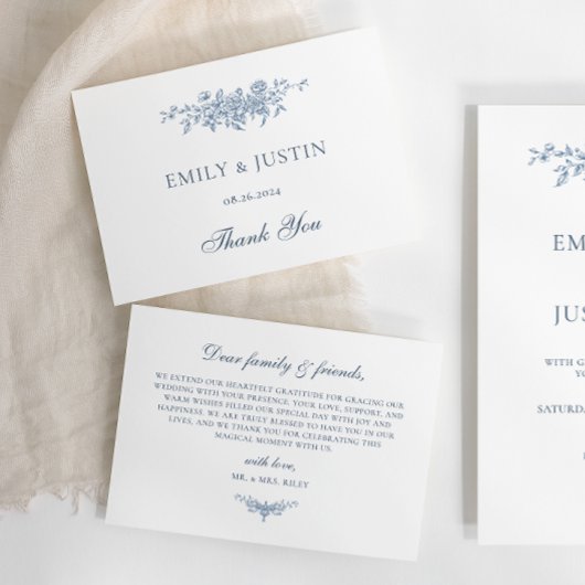 Elegante Vintage Blumenhochzeit Dankeskarte