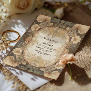Elegante Vintage Blumenhochzeit in Salbei und Elfe Einladung