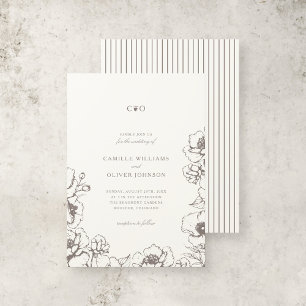 Elegante Vintage Blumeninitials Garden Wedding Einladung