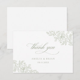 Elegante Vintage Blumensage Grüne Skripthochzeit Dankeskarte