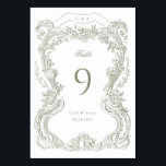 Elegante Vintage Blumentoilette Tischnummer<br><div class="desc">Elegante Vintage barocke Blumengestelle,  Grüner Rahmen für Hochzeiten Tischnummer</div>