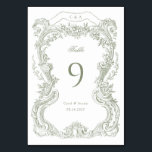 Elegante Vintage Blumentoilette Tischnummer<br><div class="desc">Elegante Vintage barocke Blumengestelle,  Grüner Rahmen für Hochzeiten Tischnummer</div>