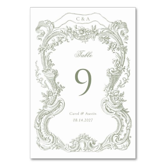 Elegante Vintage Blumentoilette Tischnummer (Vorderseite)