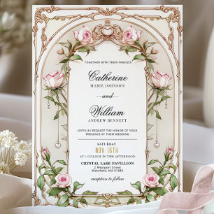 Elegante Vintage Blush Bloral Hochzeit Einladung