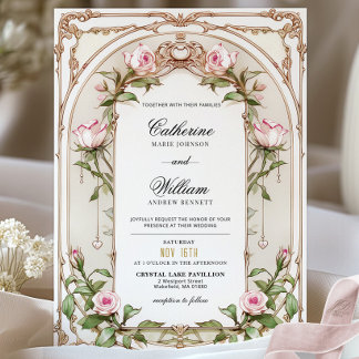Elegante Vintage Blush Bloral Hochzeit Einladung